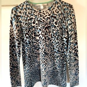 Belford 100% Cashmere Sweater Stylish Faux Animal Print Black & Blue